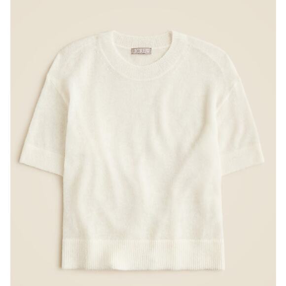 J.Crew Alpaca-Blend Oversized Sweater T-Shirt WMNS M White Crewneck Short Sleeve - Picture 1 of 6